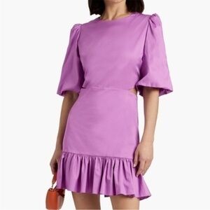 VERONICA BEARD Iker cutout ruffled cotton blend poplin mini dress Lavender Sz 10